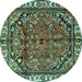 Round Persian Turquoise Traditional Rug, tr4251turq