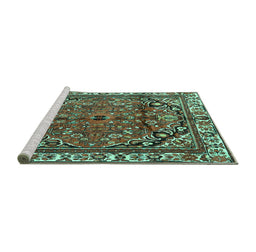 Sideview of Machine Washable Persian Turquoise Traditional Area Rugs, wshtr4251turq