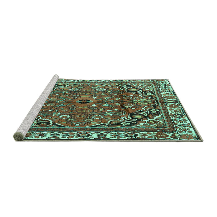Sideview of Machine Washable Persian Turquoise Traditional Area Rugs, wshtr4251turq