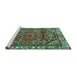 Sideview of Machine Washable Persian Turquoise Traditional Area Rugs, wshtr4251turq