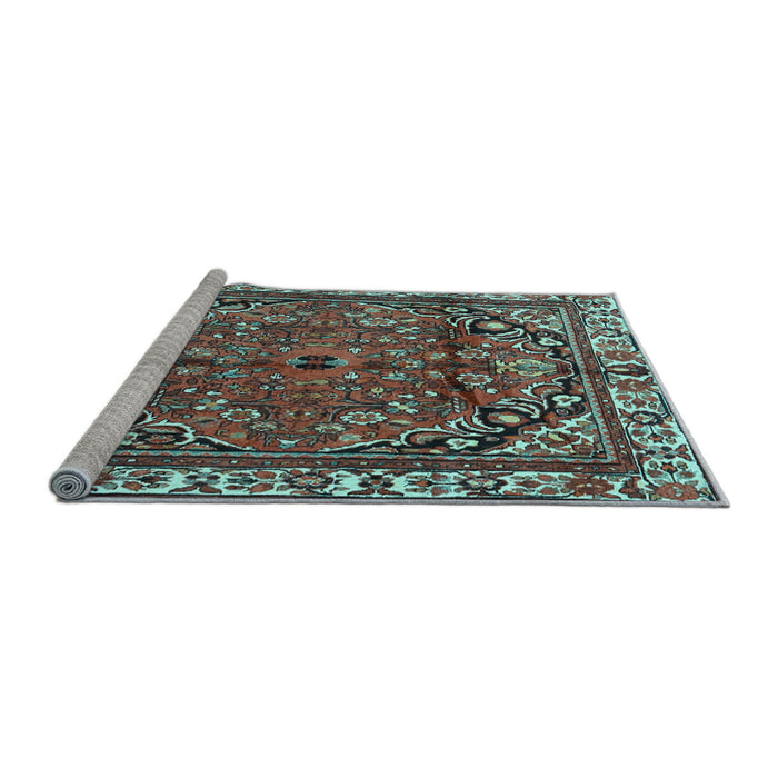 Sideview of Machine Washable Persian Light Blue Traditional Rug, wshtr4251lblu
