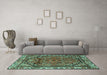 Machine Washable Persian Turquoise Traditional Area Rugs in a Living Room,, wshtr4251turq