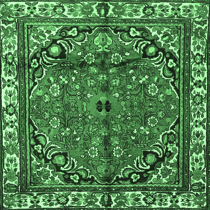 Square Machine Washable Persian Emerald Green Traditional Area Rugs, wshtr4251emgrn