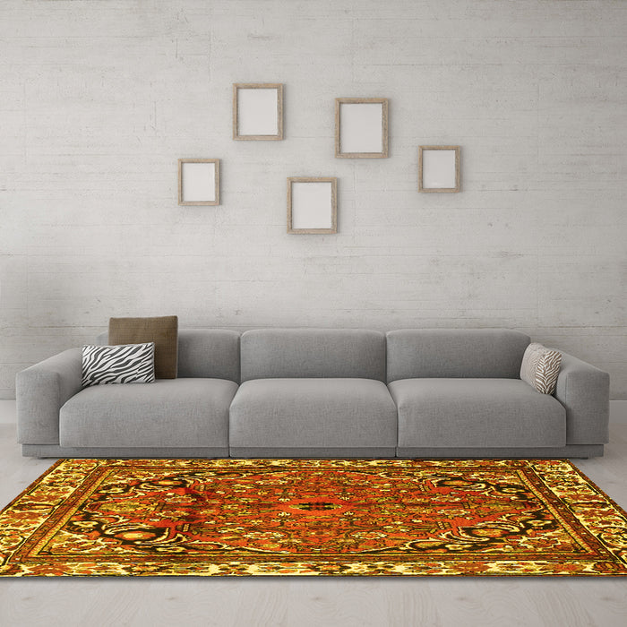 Machine Washable Persian Yellow Traditional Rug in a Living Room, wshtr4251yw