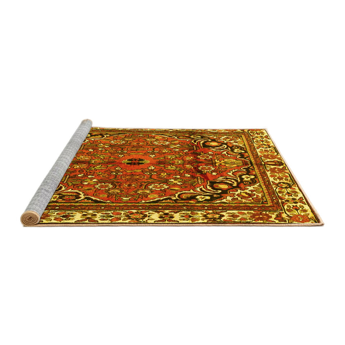 Sideview of Machine Washable Persian Yellow Traditional Rug, wshtr4251yw