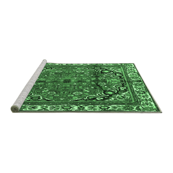 Sideview of Machine Washable Persian Emerald Green Traditional Area Rugs, wshtr4251emgrn