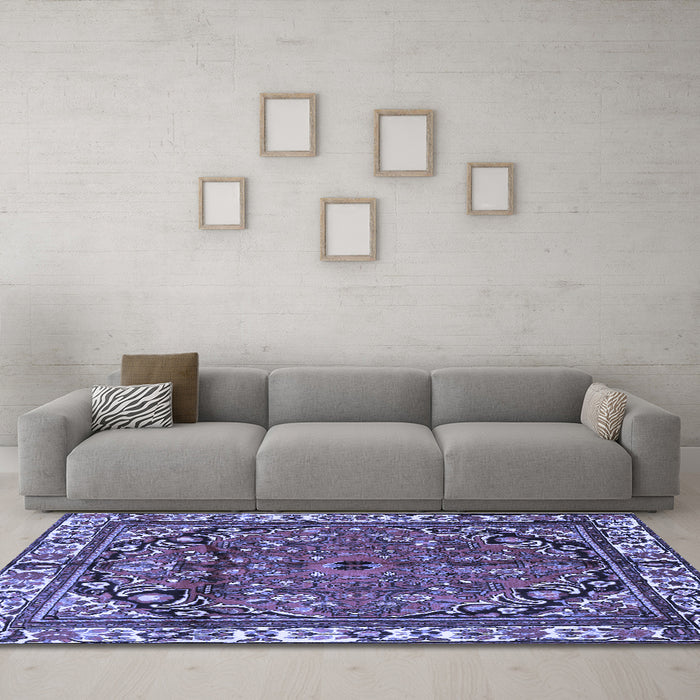 Machine Washable Persian Blue Traditional Rug in a Living Room, wshtr4251blu