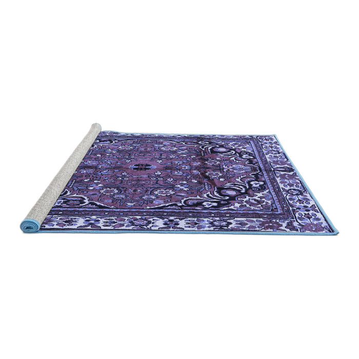 Sideview of Machine Washable Persian Blue Traditional Rug, wshtr4251blu