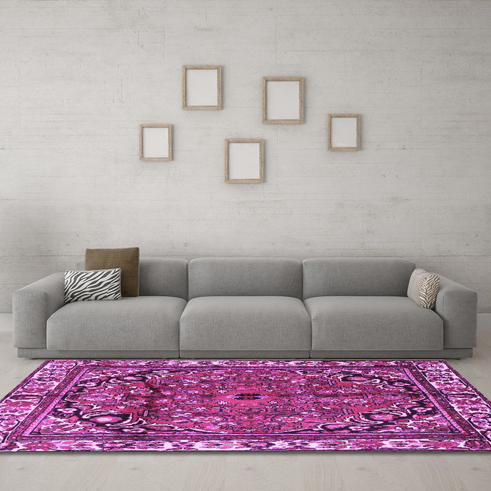 Machine Washable Persian Purple Traditional Area Rugs in a Living Room, wshtr4251pur