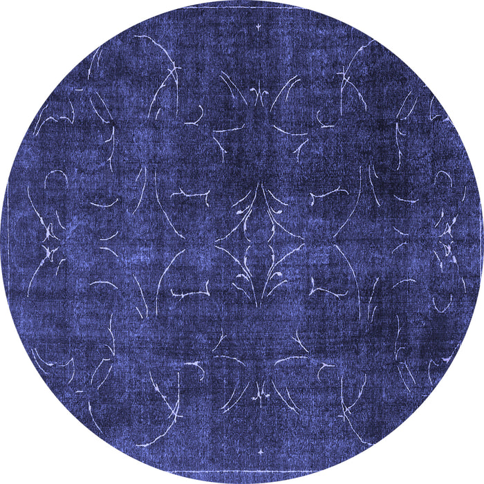 Round Machine Washable Persian Blue Traditional Rug, wshtr4252blu