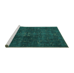 Sideview of Machine Washable Persian Turquoise Traditional Area Rugs, wshtr4252turq