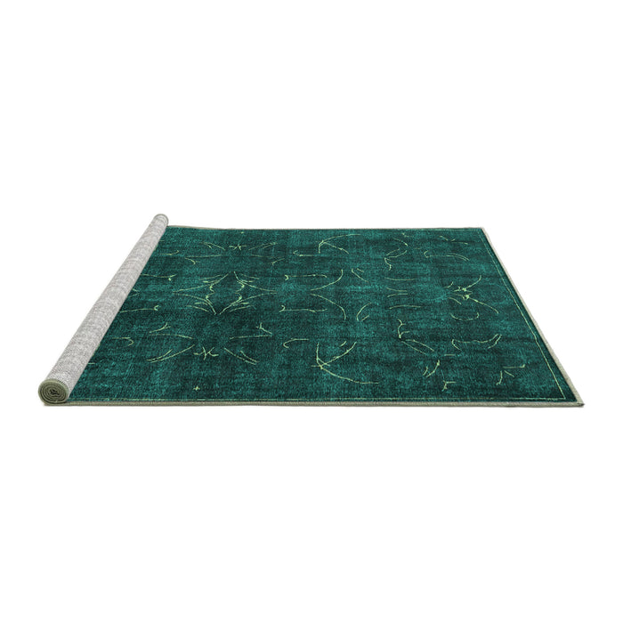 Sideview of Machine Washable Persian Turquoise Traditional Area Rugs, wshtr4252turq