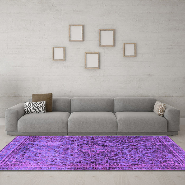 Machine Washable Persian Purple Traditional Area Rugs in a Living Room, wshtr4253pur