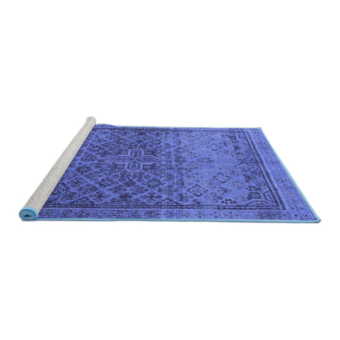 Sideview of Machine Washable Persian Blue Traditional Rug, wshtr4253blu