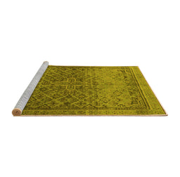 Sideview of Machine Washable Persian Yellow Traditional Rug, wshtr4253yw