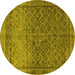 Round Machine Washable Persian Yellow Traditional Rug, wshtr4253yw