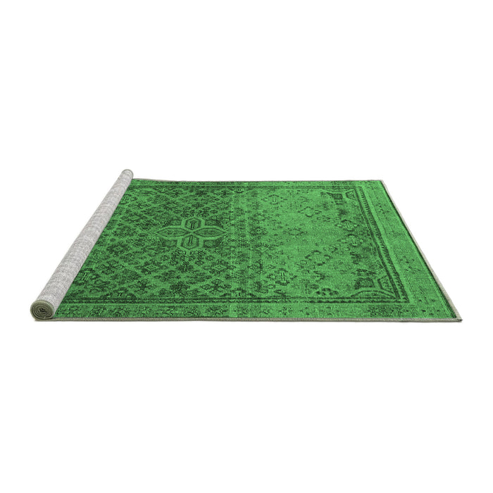 Sideview of Machine Washable Persian Emerald Green Traditional Area Rugs, wshtr4253emgrn