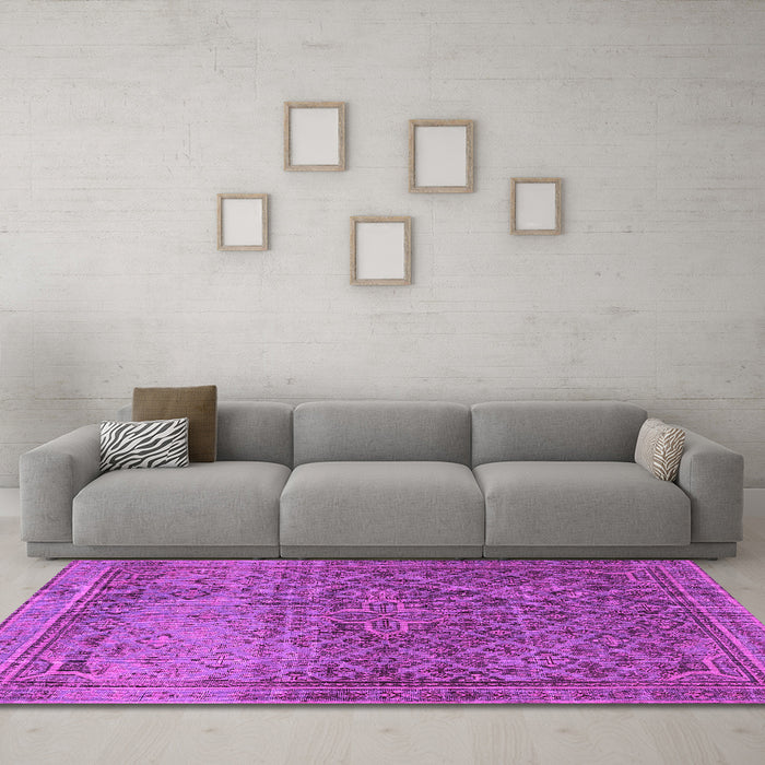 Machine Washable Persian Pink Traditional Rug in a Living Room, wshtr4253pnk