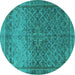 Round Machine Washable Persian Turquoise Traditional Area Rugs, wshtr4253turq