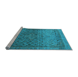 Sideview of Machine Washable Persian Light Blue Traditional Rug, wshtr4253lblu