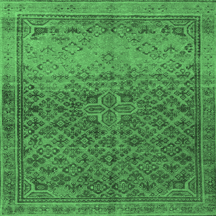 Square Machine Washable Persian Emerald Green Traditional Area Rugs, wshtr4253emgrn