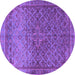 Round Machine Washable Persian Purple Traditional Area Rugs, wshtr4253pur
