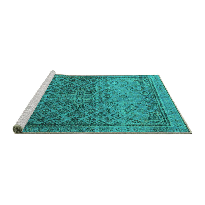 Sideview of Machine Washable Persian Turquoise Traditional Area Rugs, wshtr4253turq