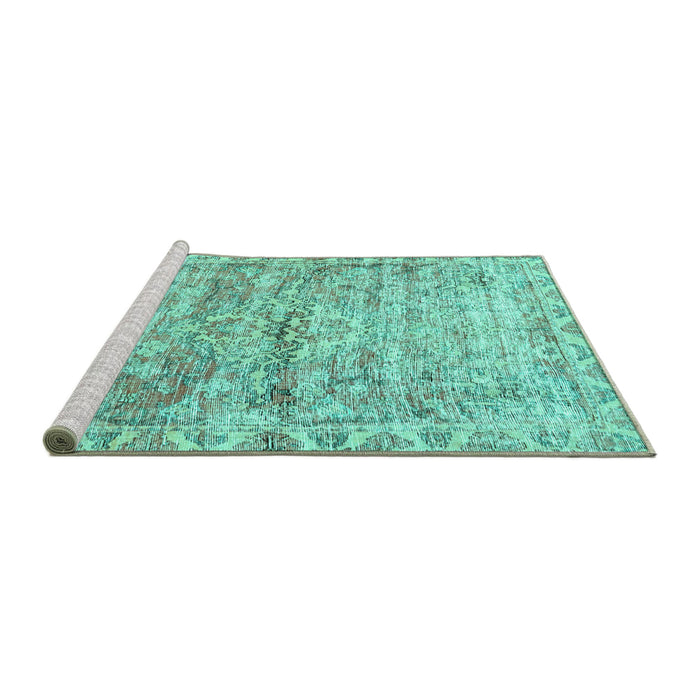 Sideview of Machine Washable Persian Turquoise Traditional Area Rugs, wshtr4254turq