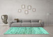 Machine Washable Persian Turquoise Traditional Area Rugs in a Living Room,, wshtr4254turq