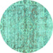 Round Persian Turquoise Traditional Rug, tr4254turq