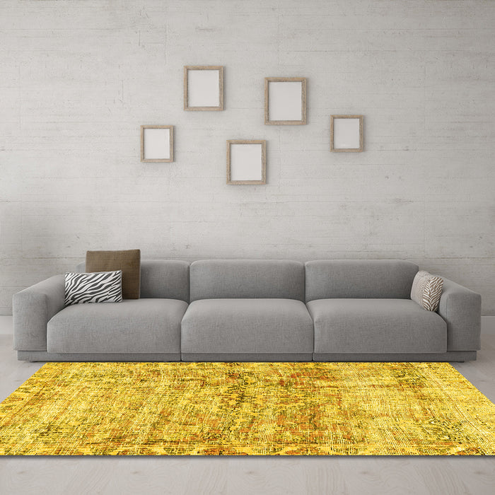 Machine Washable Persian Yellow Traditional Rug in a Living Room, wshtr4254yw