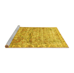 Sideview of Machine Washable Persian Yellow Traditional Rug, wshtr4254yw