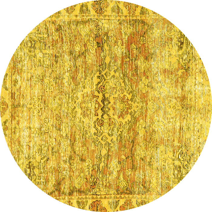 Round Machine Washable Persian Yellow Traditional Rug, wshtr4254yw
