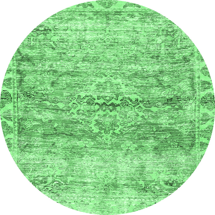Round Machine Washable Persian Emerald Green Traditional Area Rugs, wshtr4254emgrn