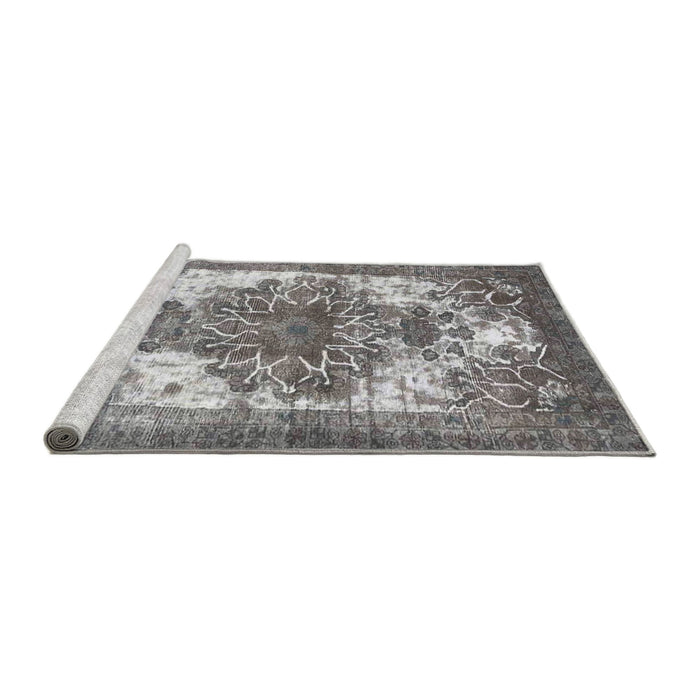 Sideview of Machine Washable Traditional Dark Gray Rug, wshtr4255