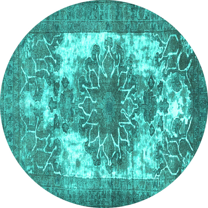 Round Persian Turquoise Traditional Rug, tr4255turq