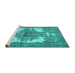 Sideview of Machine Washable Persian Turquoise Traditional Area Rugs, wshtr4255turq