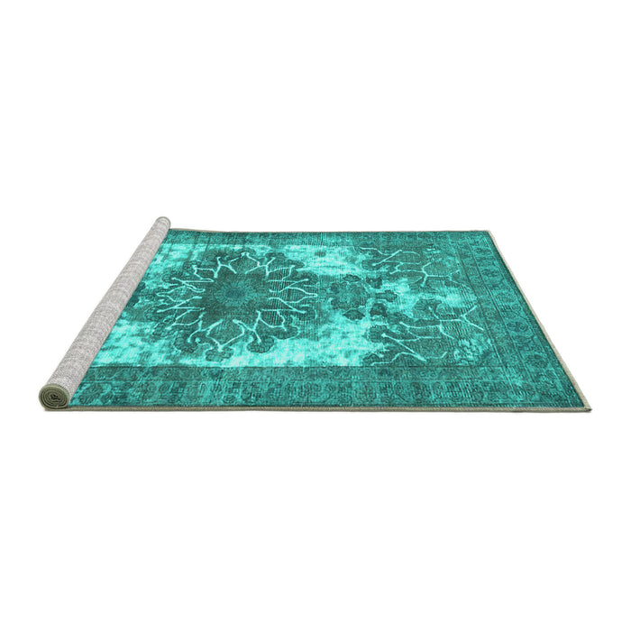 Sideview of Machine Washable Persian Turquoise Traditional Area Rugs, wshtr4255turq