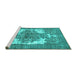 Sideview of Machine Washable Persian Turquoise Traditional Area Rugs, wshtr4255turq
