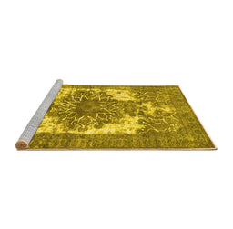 Sideview of Machine Washable Persian Yellow Traditional Rug, wshtr4255yw