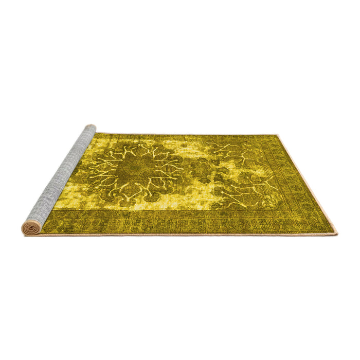 Sideview of Machine Washable Persian Yellow Traditional Rug, wshtr4255yw