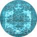 Round Machine Washable Persian Light Blue Traditional Rug, wshtr4255lblu