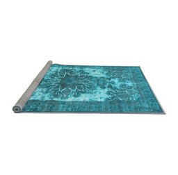 Sideview of Machine Washable Persian Light Blue Traditional Rug, wshtr4255lblu