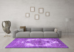 Machine Washable Persian Purple Traditional Area Rugs in a Living Room, wshtr4255pur