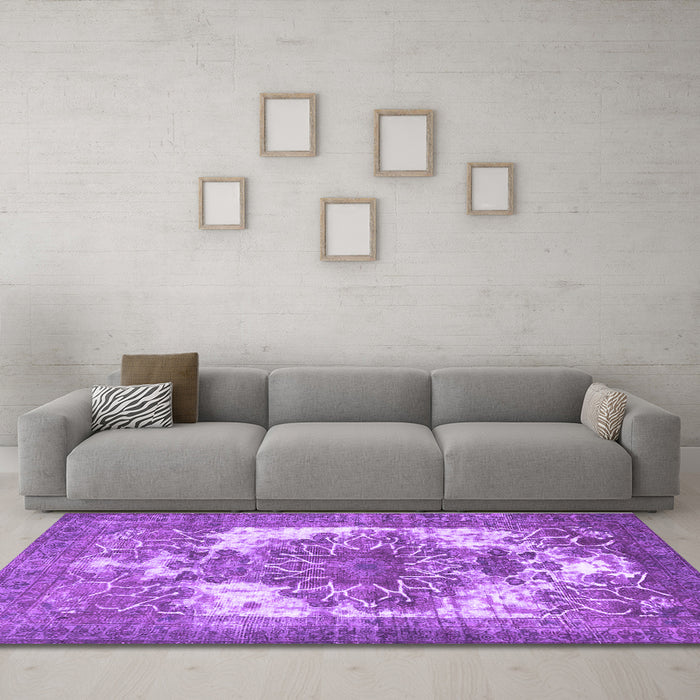 Machine Washable Persian Purple Traditional Area Rugs in a Living Room, wshtr4255pur