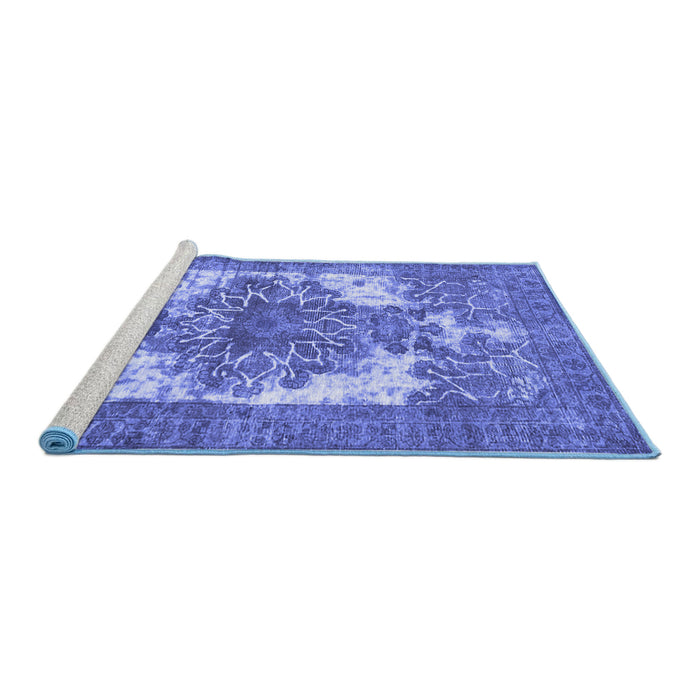 Sideview of Machine Washable Persian Blue Traditional Rug, wshtr4255blu