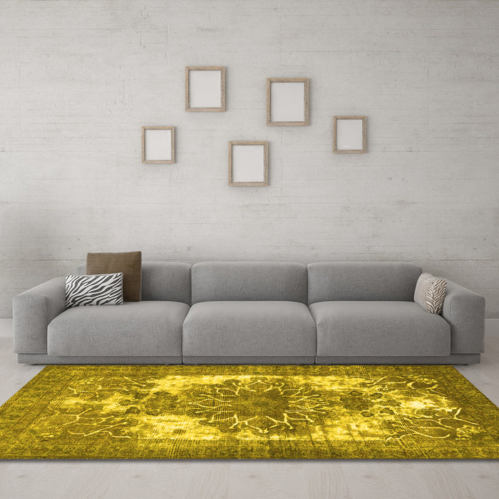 Machine Washable Persian Yellow Traditional Rug in a Living Room, wshtr4255yw