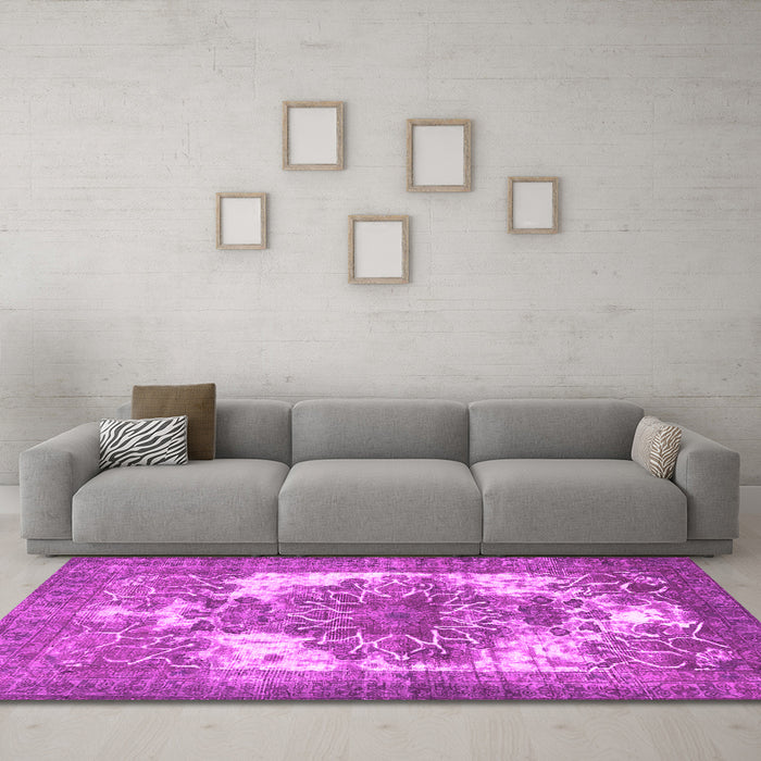 Machine Washable Persian Pink Traditional Rug in a Living Room, wshtr4255pnk