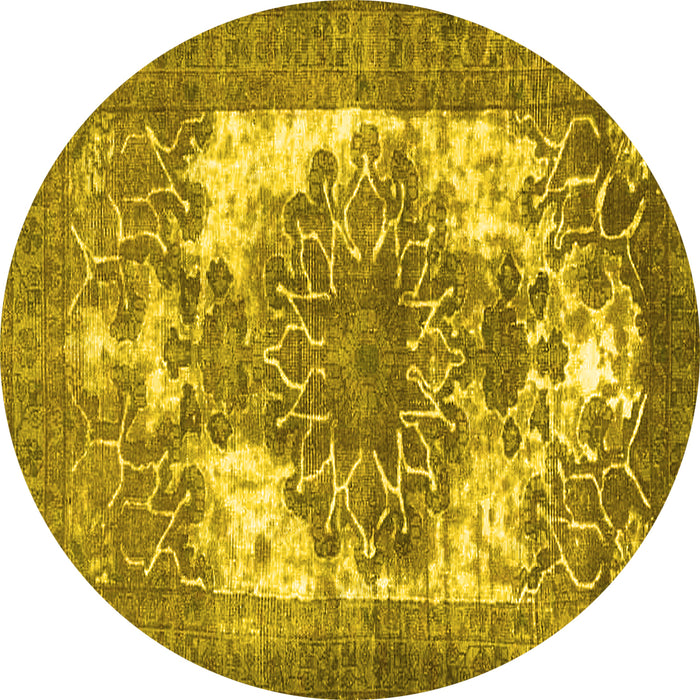 Round Machine Washable Persian Yellow Traditional Rug, wshtr4255yw