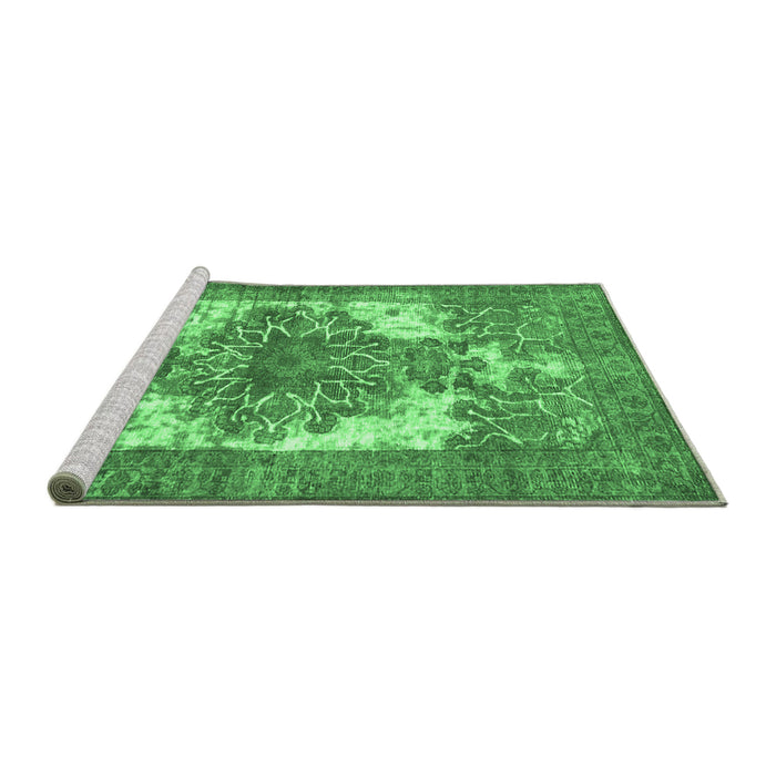 Sideview of Machine Washable Persian Emerald Green Traditional Area Rugs, wshtr4255emgrn